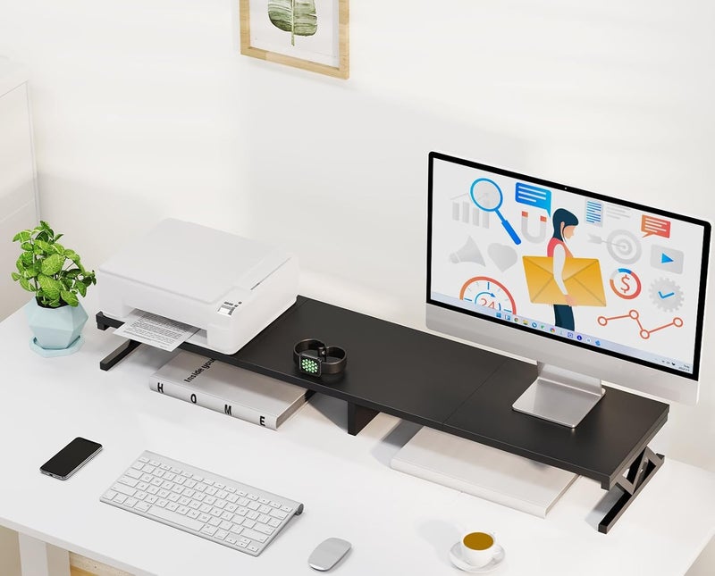 ErgoFocus Dual Monitor Stand Riser, Large Wood Monitor Lift with Storage, Sturdy Wood&Steel Multi Screen Stand, Desktop Organizer - Image 5